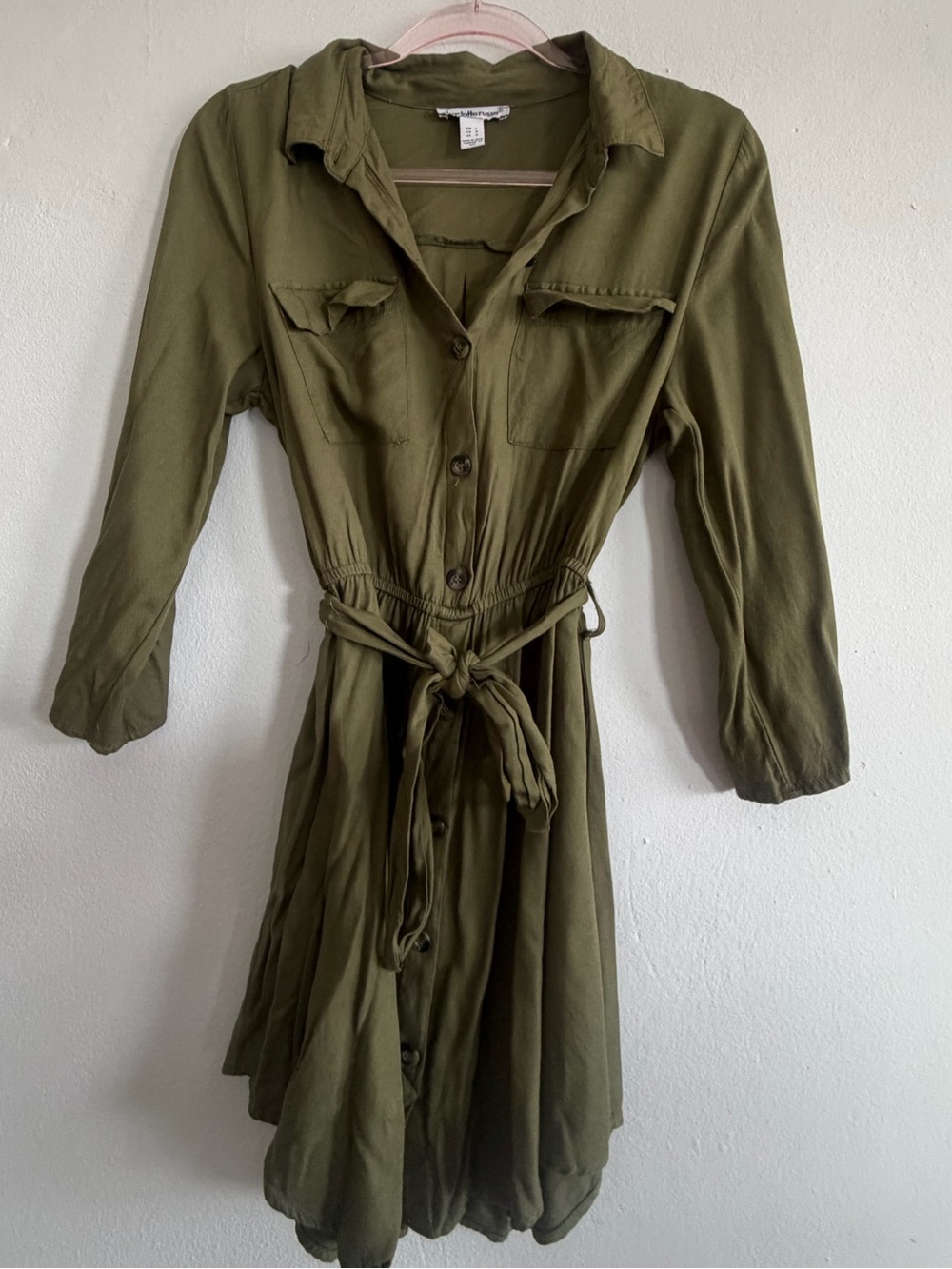 Charlotte Russe Olive Green Button-Front Mini Shirt Dress
